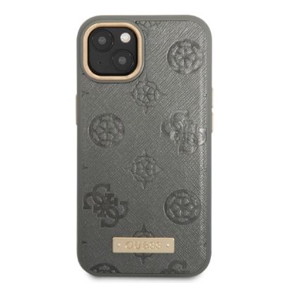 3. Etui Guess Peony Logo Plate MagSafe na iPhone 13 - szare