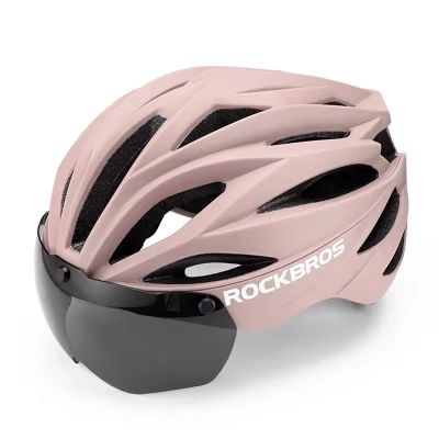 10. Kask rowerowy Rockbros z szybką, odpinane okulary z ochroną UV, unisex - brązowy
