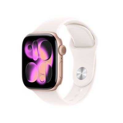 Zegarek Apple Watch Series 11 (2025) GPS 42mm Aluminiowa koperta w kolorze różowego złota ze sportowym paskiem S/M - Jasny rumieniec