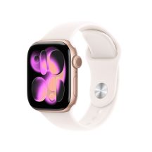 Zegarek Apple Watch Series 11 (2025) GPS 42mm Aluminiowa koperta w kolorze różowego złota ze sportowym paskiem S/M - Jasny rumieniec