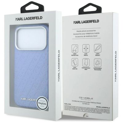 8. Etui Karl Lagerfeld Grained Allover Logo Metal Elongated MagSafe na iPhone 17 Pro / 18 Pro - niebieskie