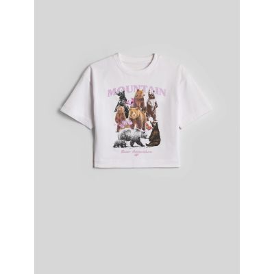 8. T-shirt boxy z nadrukiem dziewczęcy 4F 4FJKAW26TTSHF4426-10S