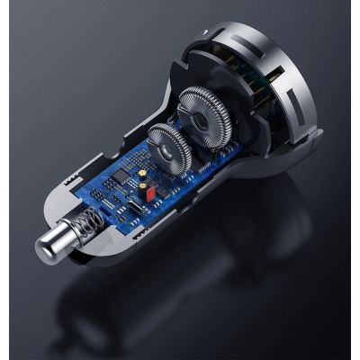 13. Baseus ładowarka samochodowa 2x USB 4,8A 24W z LCD + kabel 3w1 USB - USB Typ C / micro USB / Lightning 1,2m czarny (TZCCBX-0G)