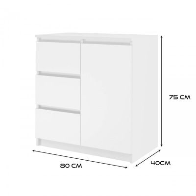 4. KOMODA 1 DRZWI 3 SZUFLADY BIEL KOMPLET