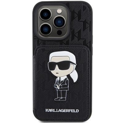 3. Etui Karl Lagerfeld Saffiano Cardslots and Stand Monogram Ikonik Patch do iPhone 15 Pro - czarne