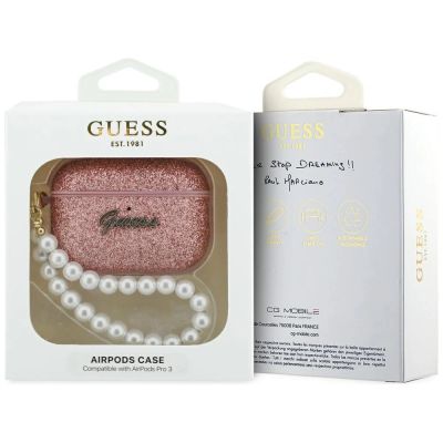 4. Etui Guess Glitter Pearl Strap na AirPods Pro 3 - różowe