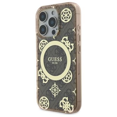 2. Etui Guess IML Peony On 4G Background MagSafe na iPhone 16 Pro - brązowe