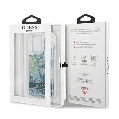 8. Etui Guess Flower Liquid Glitter na iPhone 13 Pro Max - zielone