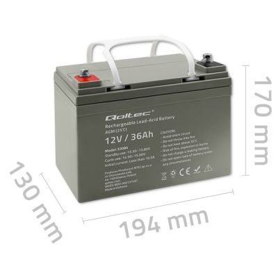 6. Qoltec  Akumulator AGM | 12V | 36Ah | Bezobsługowy | Wydajny | LongLife | do UPS, skutera