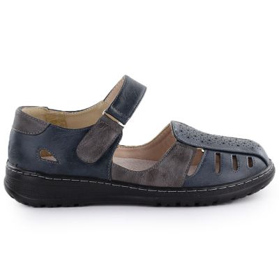 2. Półbuty damskie komfortowe na rzep ażurowe granatowe Unisoft 9955