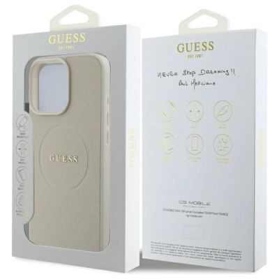 8. Etui Guess Grained Gold Ring MagSafe na iPhone 16 Pro Max - beżowe