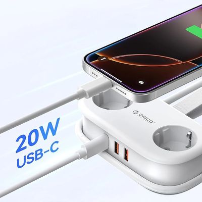 2. Listwa zasilająca Orico AP3 20W GaN 5w1 2x AC + 2x USB-A + 1x USB-C - biała