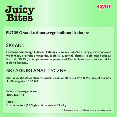7. INABA Juicy Bites O smaku domowego bulionu i kalmara - przysmak dla kota - 3x11,3 g