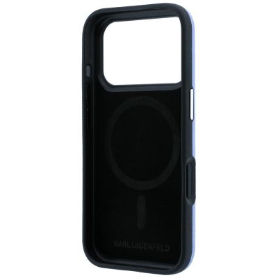 7. Etui Karl Lagerfeld Grained Heads Metal MagSafe na iPhone 18 Pro / 17 Pro - niebieskie