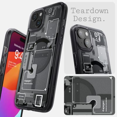 11. Etui Spigen Ultra Hybrid Mag z MagSafe na iPhone 15 Plus - ciemnoszare (wzór Zero One)