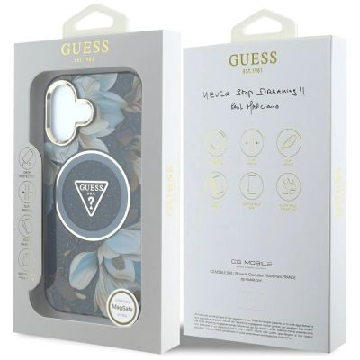 8. Etui Guess Glitter Flowers Triangle Buttons MagSafe do iPhone 16 czarny