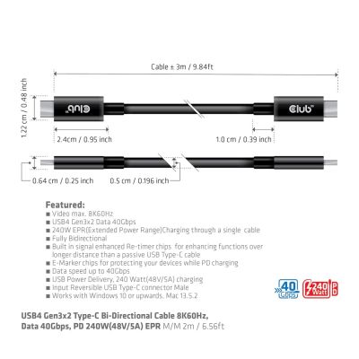 7. CLUB3D CAC-1579 kabel USB USB4 Gen 3x2 3 m USB C Czarny