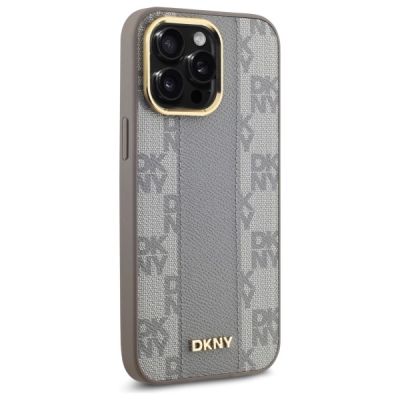 4. Etui DKNY Leather Checkered Mono Pattern MagSafe na iPhone 14 Pro Max - beżowe
