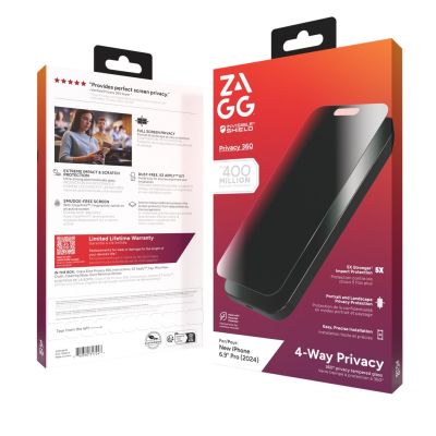 5. ZAGG InvisibleShield Glass Elite Privacy 360 - szkło prywatyzujące do iPhone 16 Pro Max (4 kierunki)