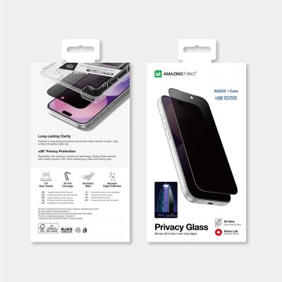 4. Szkło prywatyzujące AMAZINGTHING Radix +Care Privacy Glass na iPhone 18 Pro z ramką montażową