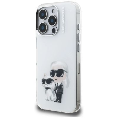 2. Etui Karl Lagerfeld IML Aquarelle Karl & Choupette & Logo na iPhone 16 Pro - białe