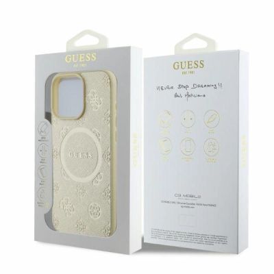 4. Etui Guess Saffiano Peony Classic Logo MagSafe na iPhone 16 Pro - złote