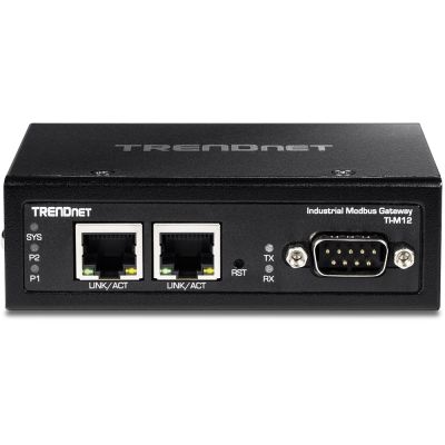 4. Brama przemysłowa TRENDnet TI-M12 - 100Mb LAN, RS-232, RS-485, Modbus, RS-442 - DC - Możliwość montażu na ścianie / szynie DIN - Zgodny z TAA