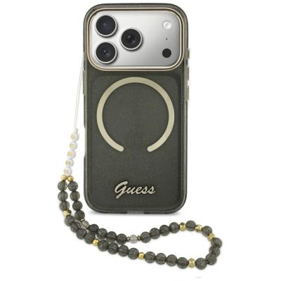 Etui Guess IML Glitters Script Strap MagSafe na iPhone 17 Pro - czarne