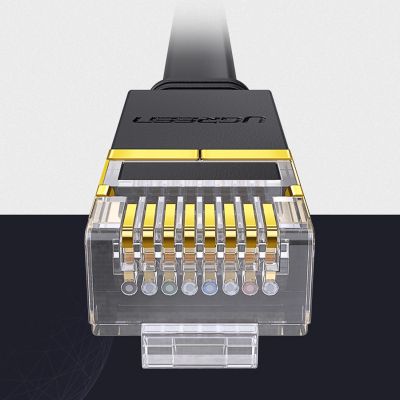 15. Ugreen kabel sieciowy internetowy Ethernet patchcord U/FTP Cat. 7 10Gb/s płaski 0.5m czarny (NW106)