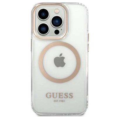 3. Etui Guess Metal Outline MagSafe na iPhone 14 Pro Max - złote
