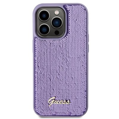 3. Etui Guess Sequin Script Metal na iPhone 15 Pro - fioletowe