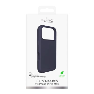 2. Etui silikonowe Puro Icon Mag Pro Liquid Silicone na iPhone 17 Pro Max kompatybilne z MagSafe, z ochroną aparatu i aluminiowymi przyciskami - ciemnoniebieskie