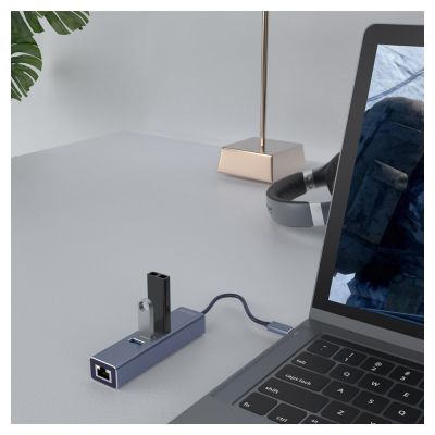 3. SAVIO AK-58 3-PORTOWY HUB USB-A Z ADAPTEREM RJ-45