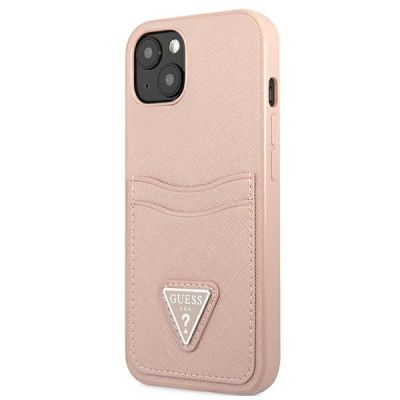2. Etui Guess Saffiano Triangle Logo Cardslot na iPhone 13 mini - różowe