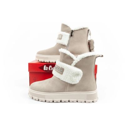 10. Lee Cooper buty damskie botki zimowe modne kożuszek ocieplane skóra beżowe