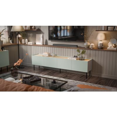 3. Szafka RTV FELLINI 200x40x52 oliwka + blat dąb olejowany