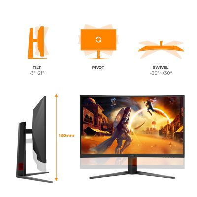 2. Monitor 31,5" AOC G4 C32G4Z 1920x1080px Full HD LCD Curved Czarny, Czerwony