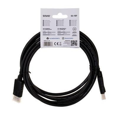 5. Kabel SAVIO CL-137 (DisplayPort M - DisplayPort M; 3m; kolor czarny)