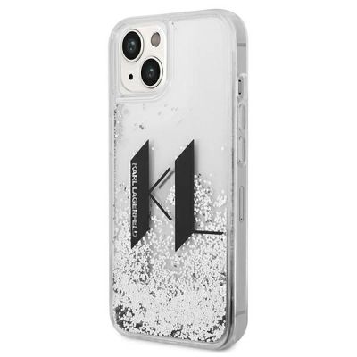 2. Etui Karl Lagerfeld Liquid Glitter Big KL na iPhone 14 - srebrne