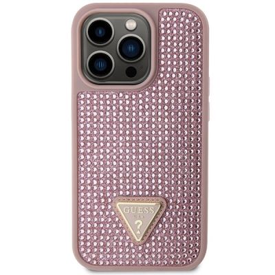 3. Etui Guess Rhinestone Triangle na iPhone 14 Pro - różowe
