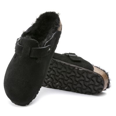 11. Chodaki damskie ocieplane z wełną owczą Birkenstock Boston Shearling Black skóra zamszowa narrow wąskie (0259883)