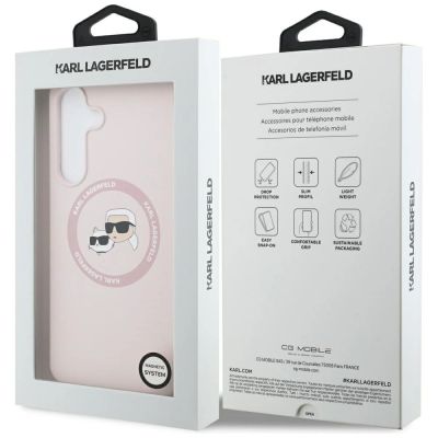 8. Etui Karl Lagerfeld Silicone Karl & Choupette Heads MagSafe na Samsung Galaxy S25 FE - różowe