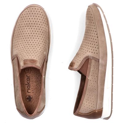 4. Skórzane półbuty męskie ażurowe mokasyny brązowe Rieker  11955-64