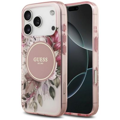 Etui Guess IML Flower & Tonal Circle MagSafe na iPhone 18 Pro / 17 Pro - różowe