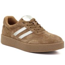 Skórzane sneakrsy damskie na platformie camel S.Barski  LR62-7107