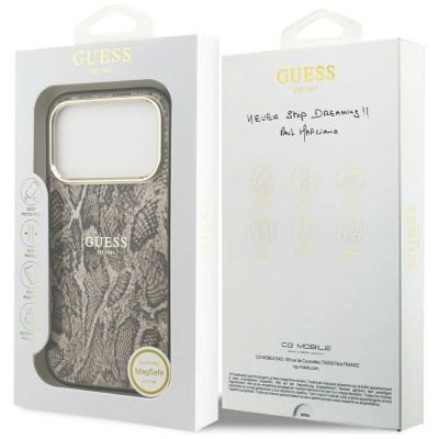 8. Etui Guess Python Pattern MagSafe na iPhone 17 Pro - brązowe