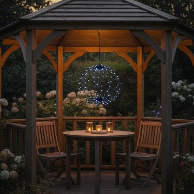 33. LAMPA SOLARNA WISZĄCA KULA 30CM 120 LED ZIMNY BIAŁY