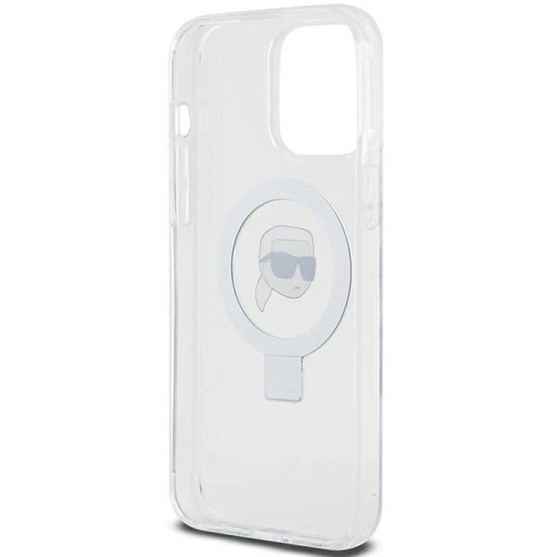 7. Etui Karl Lagerfeld Ring Stand Karl Head MagSafe do iPhone 15 Pro - białe