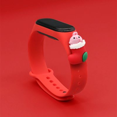 2. Opaska Strap Xmas do Xiaomi Mi Band 3 / 4 świąteczny silikonowy pasek bransoletka ze skarpetą - czerwona