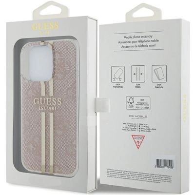 8. Etui Guess IML 4G Gold Stripe na iPhone 15 Pro - różowe